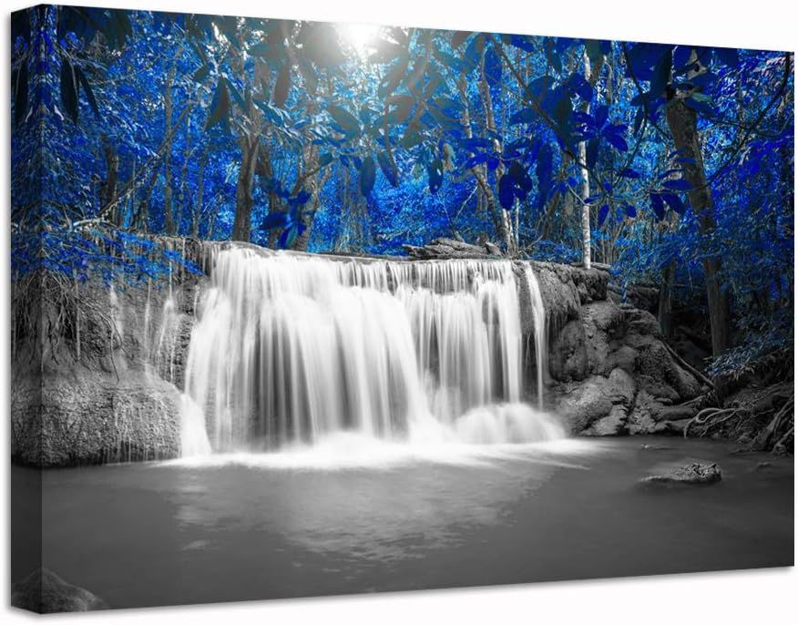 Blue and Black Waterfall Landscape Canvas Print for Kids 24x36