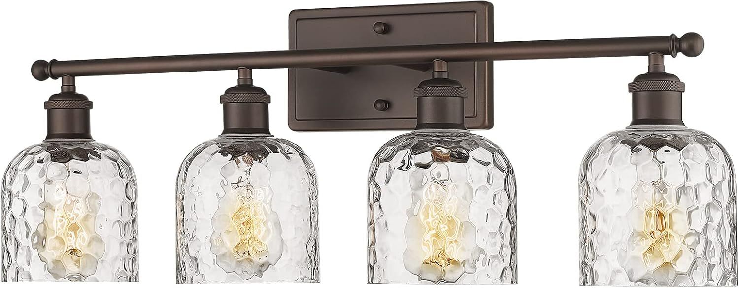 Oil Rubbed Bronze 4-Light Vanity with Clear Hammered Glass Shades