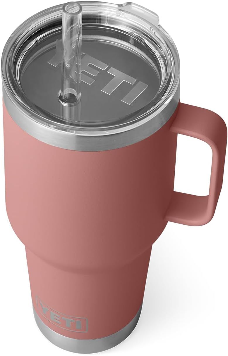 Sandstone Pink Stainless Steel Insulated Travel Mug with Straw Lid