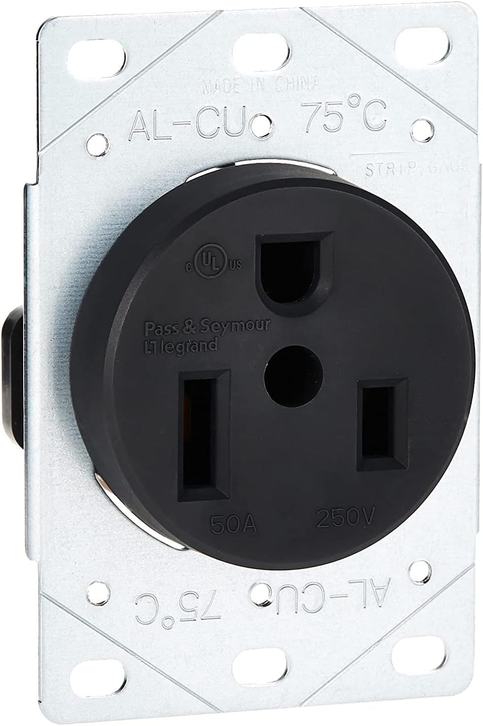 Black Thermoplastic 50A 250V Flush Mount Power Outlet