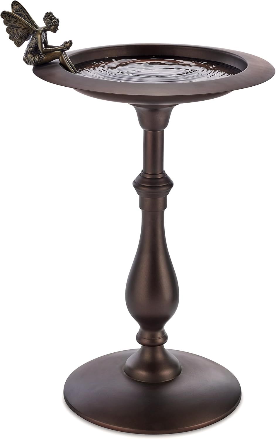 Bronze Fairy Pedestal Bird Bath with Brass Basin