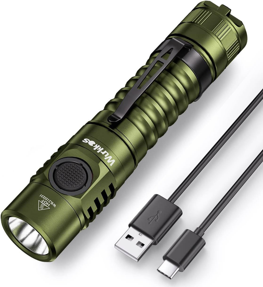 Green Rechargeable LED Flashlight with USB-C and Magnetic Tailcap