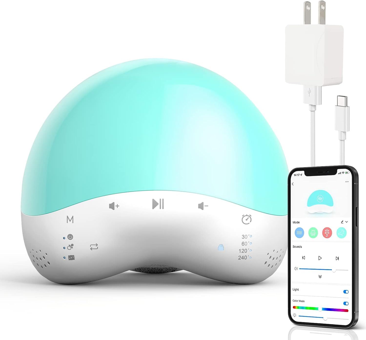 Geeni Smart Plug-in Baby White Noise Machine with RGB Night Light