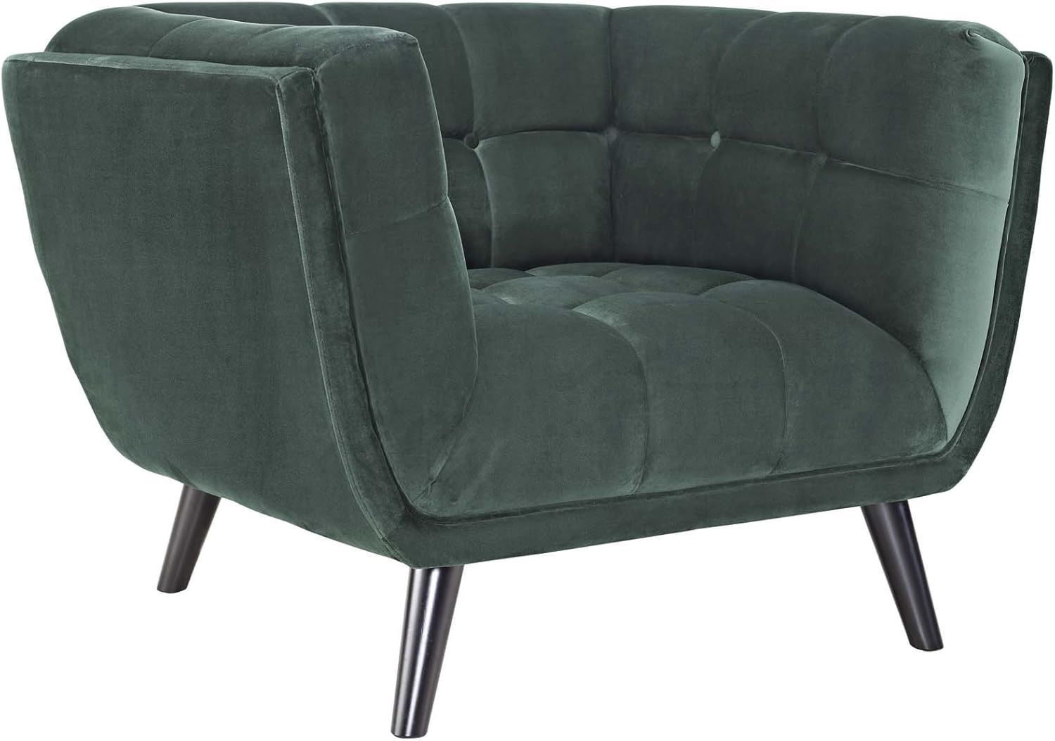 Green Velvet Mid-Century Modern Armchair with Black Legs