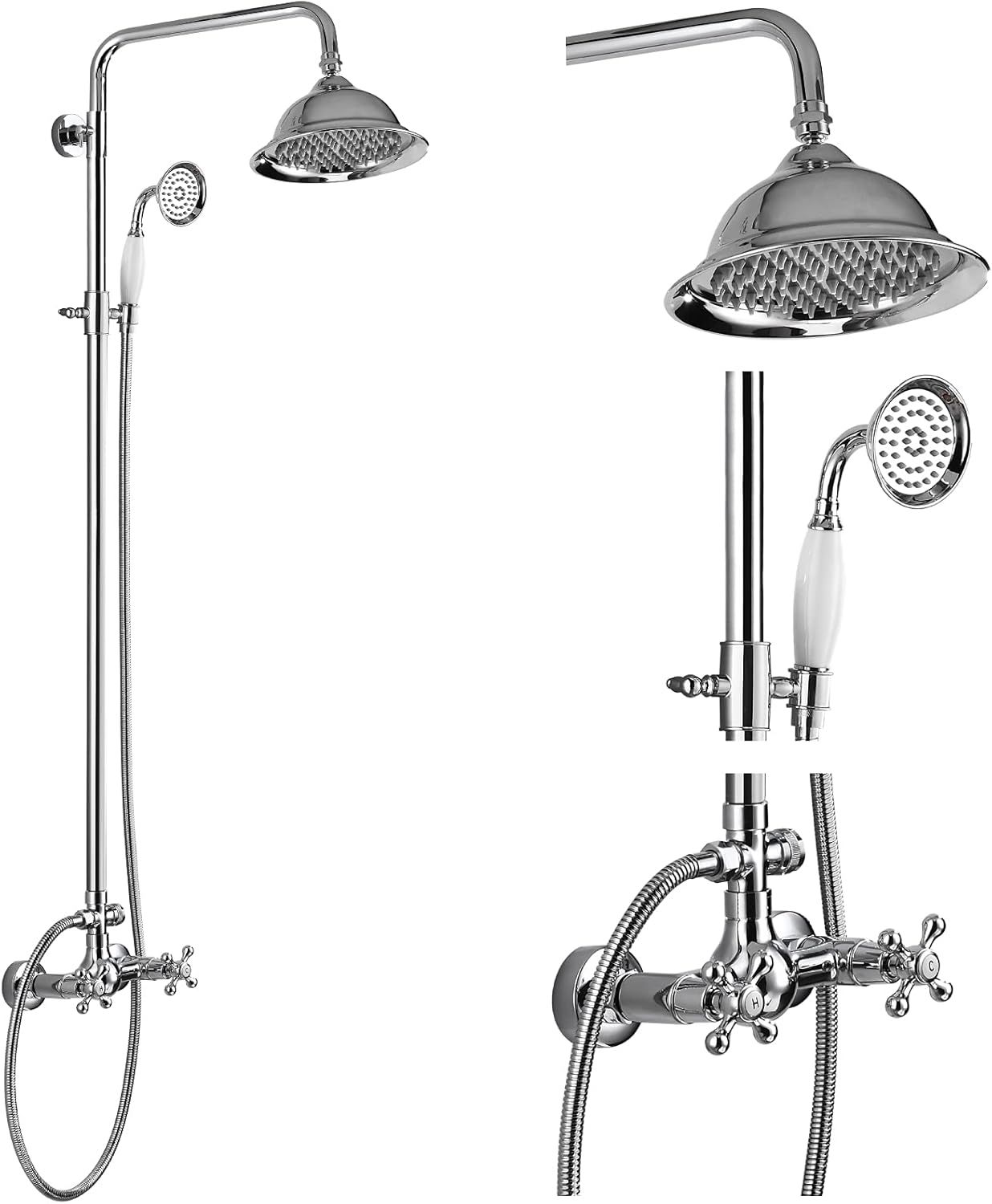 Polished Chrome Adjustable Rainfall Shower Head with Handheld Spray