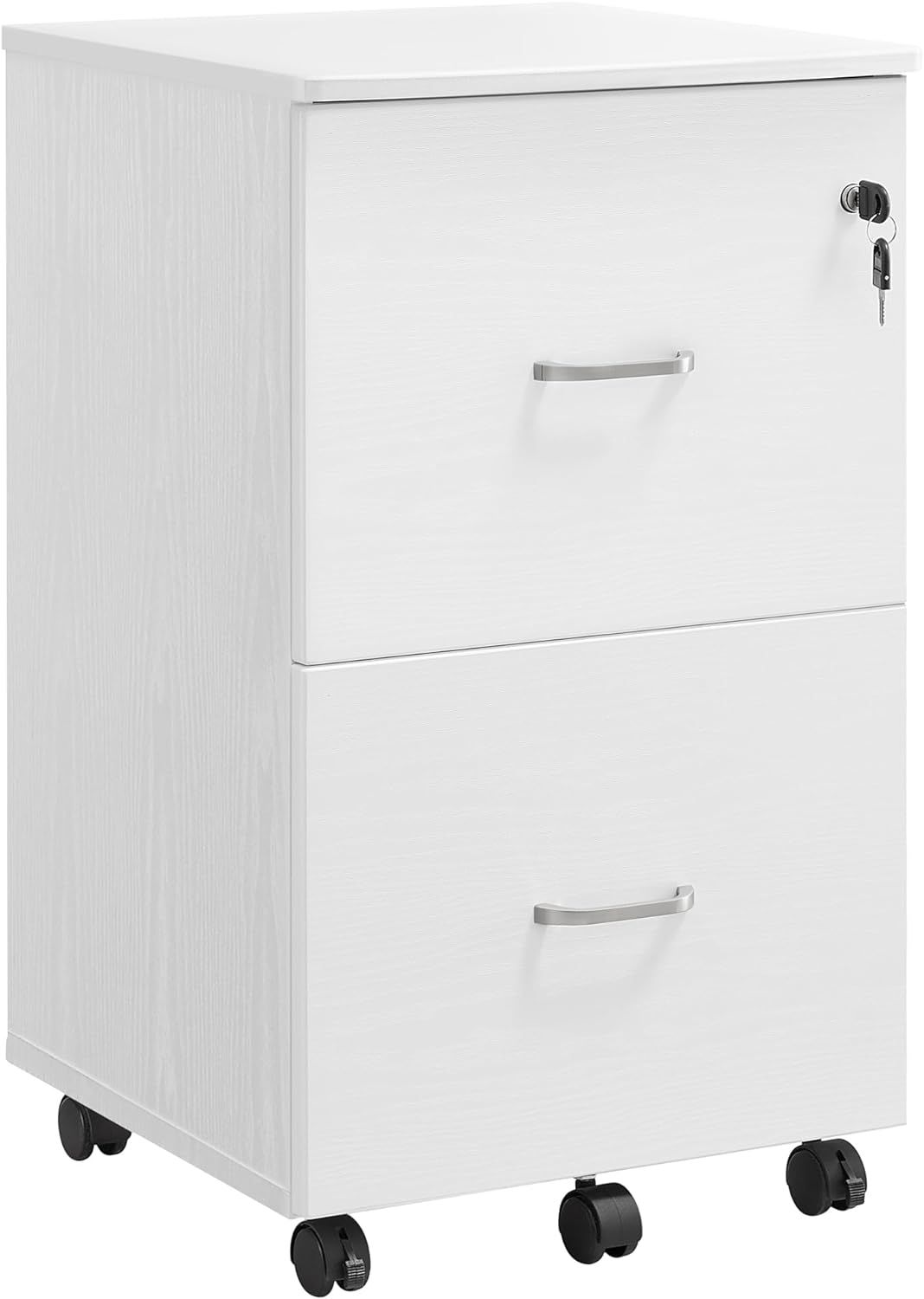 White Mobile 2-Drawer Lockable File Cabinet with Metal Handles