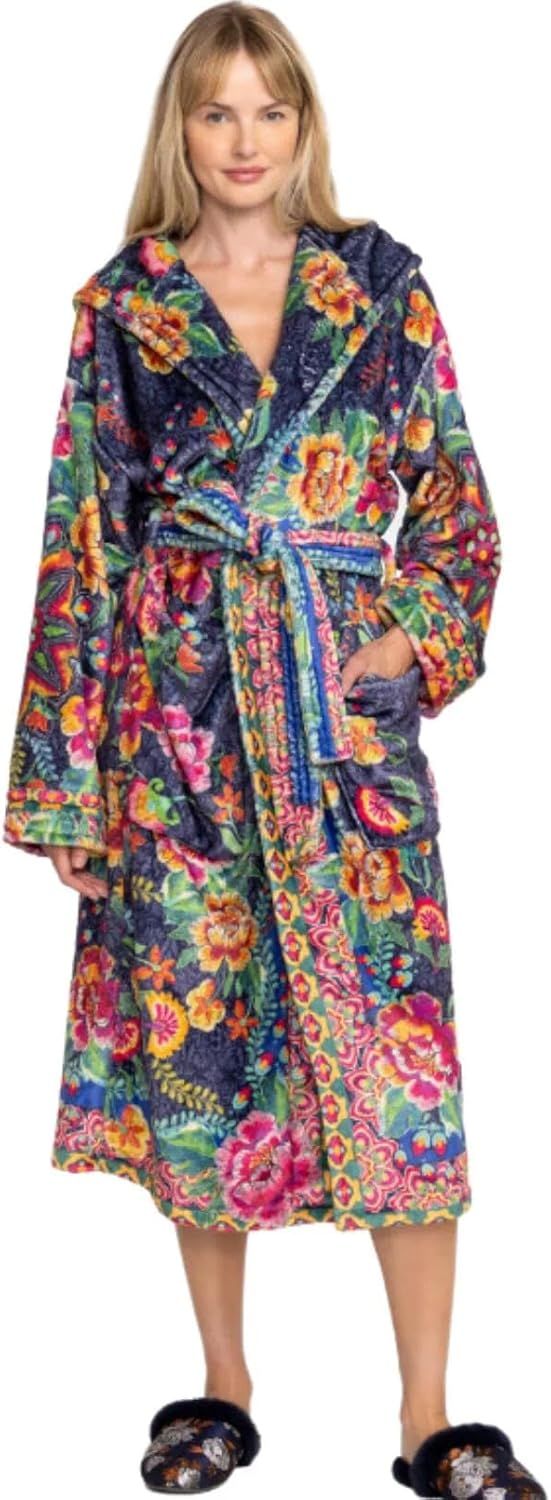 Floral Multicolor Polyester Cozy Robe with Belt and Pockets