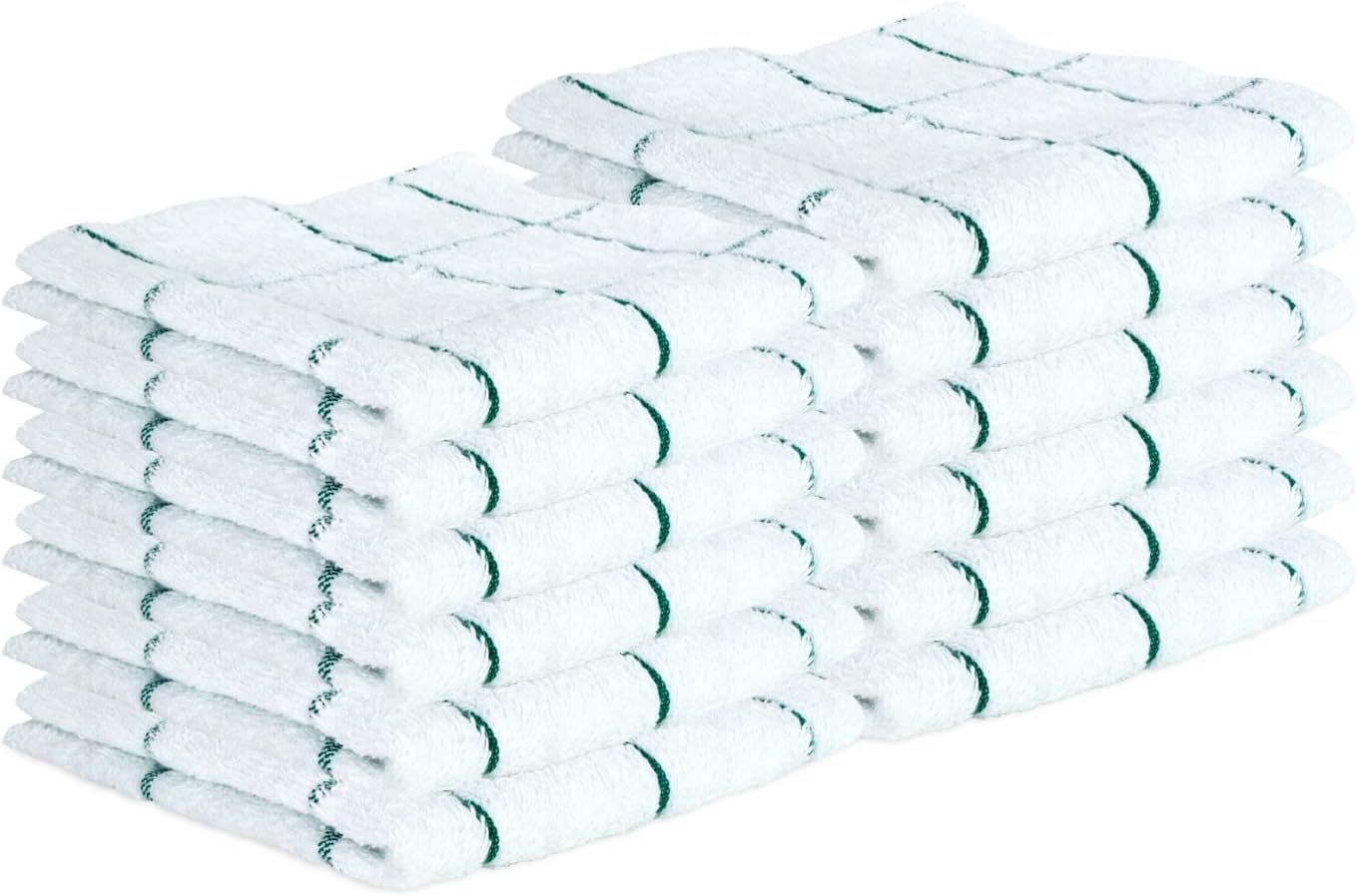 Green and White Cotton Terry 12-Pack Dish Towels