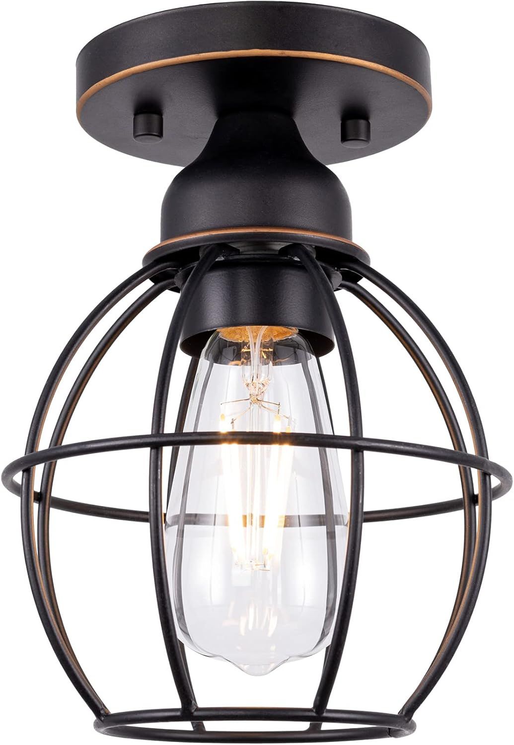 Bronze Metal Cage Semi Flush Mount Ceiling Light