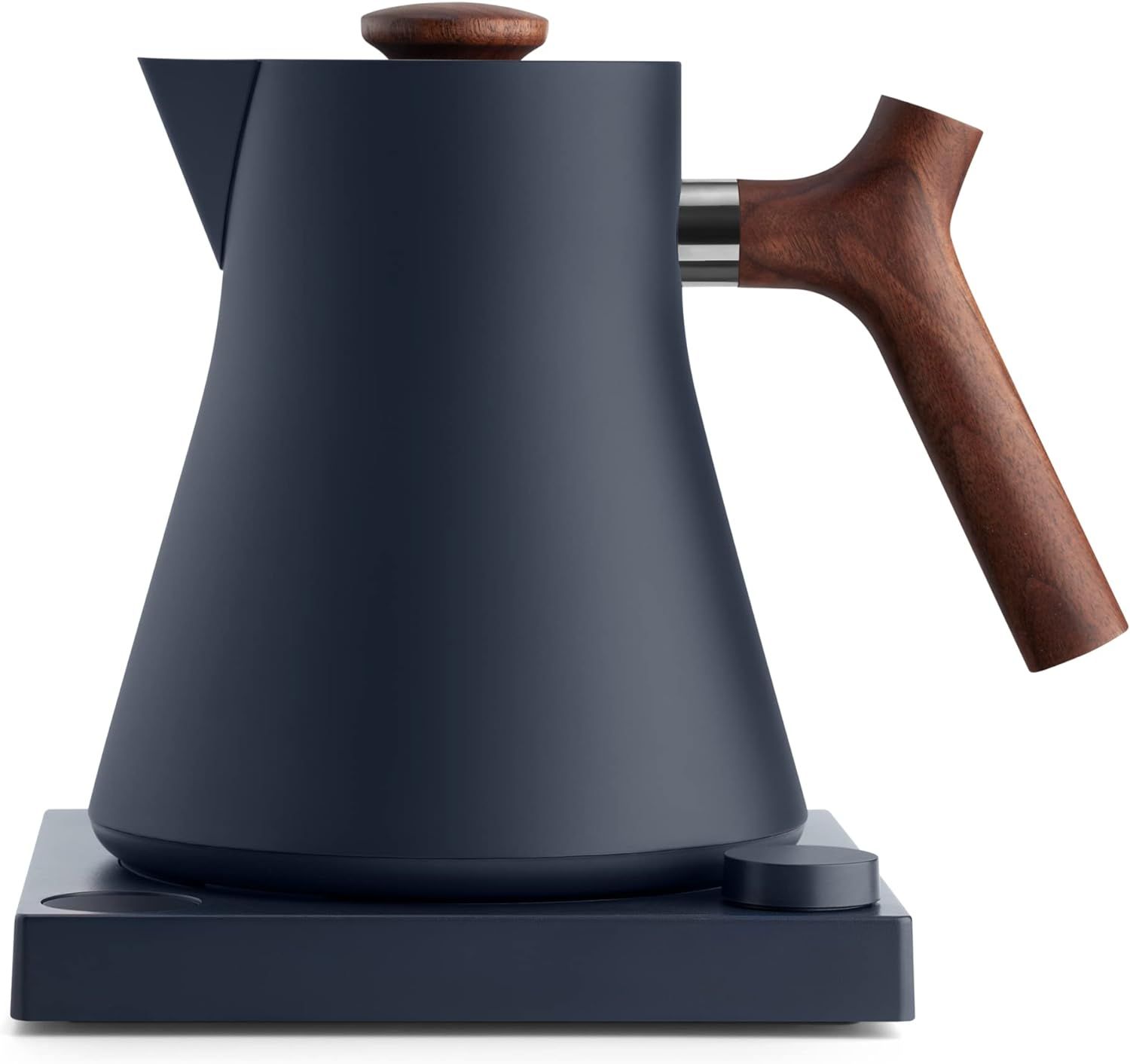 Stone Blue Electric Kettle with Walnut Handle and LCD Display