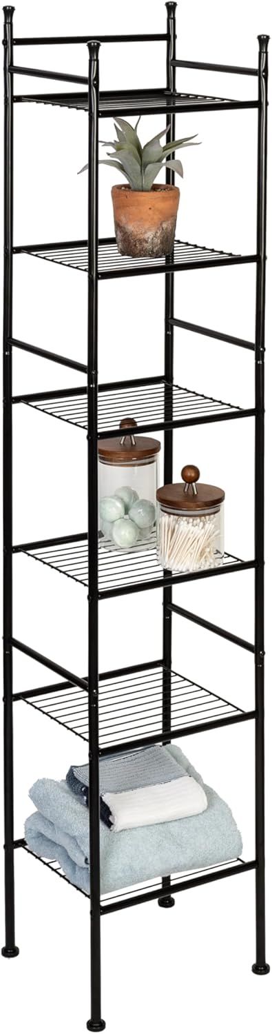 Black 6-Tier Space-Saving Wire Shelving Tower