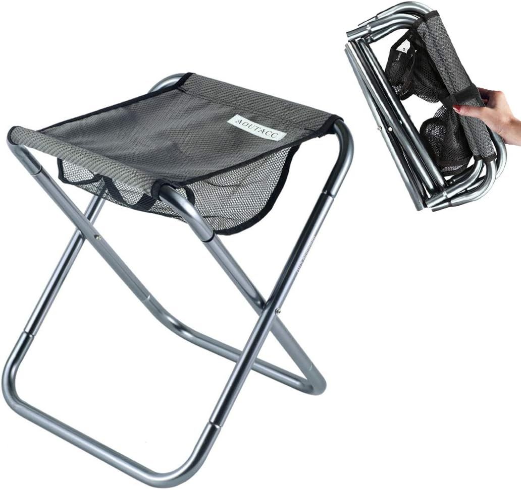 Ultralight Black Mesh Folding Camping Stool with Aluminum Frame