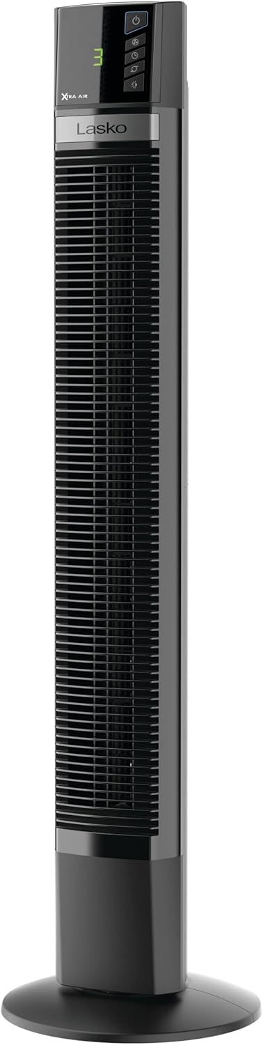 48-Inch Black Plastic Oscillating Tower Fan with Remote