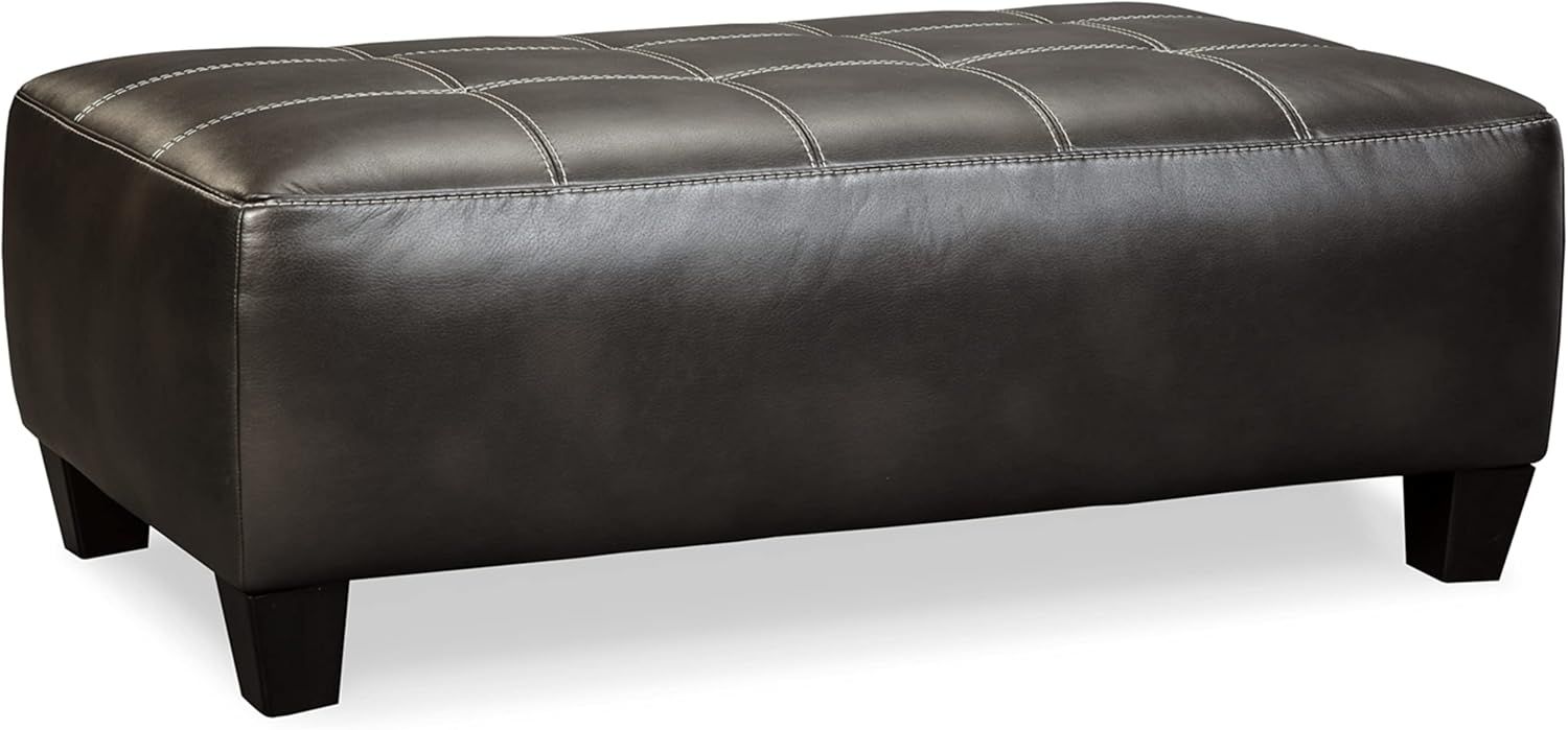 Nokomis Charcoal Gray Faux Leather Oversized Tufted Ottoman