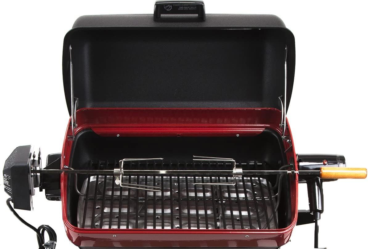 Americana Black and Red Electric Rotisserie Tabletop Grill