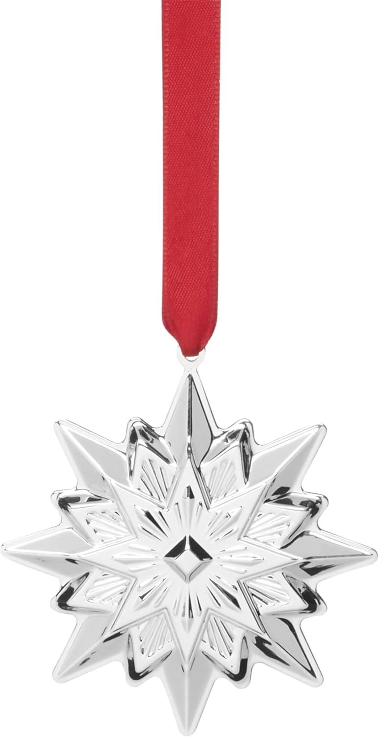 Sterling Silver 2024 Annual Star Ornament with Red Ribbon