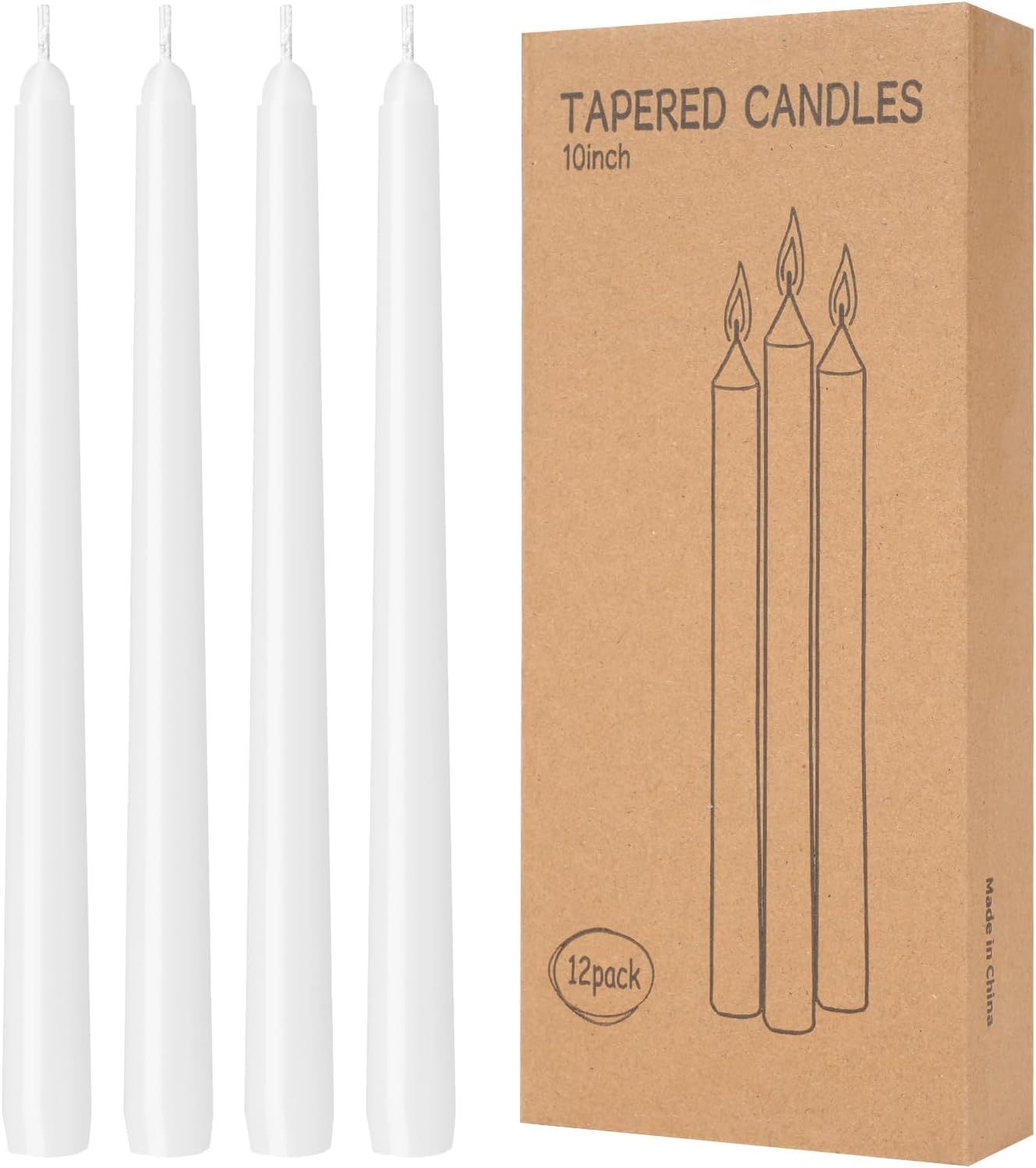 White 10-Inch Dripless Taper Candles Set of 12