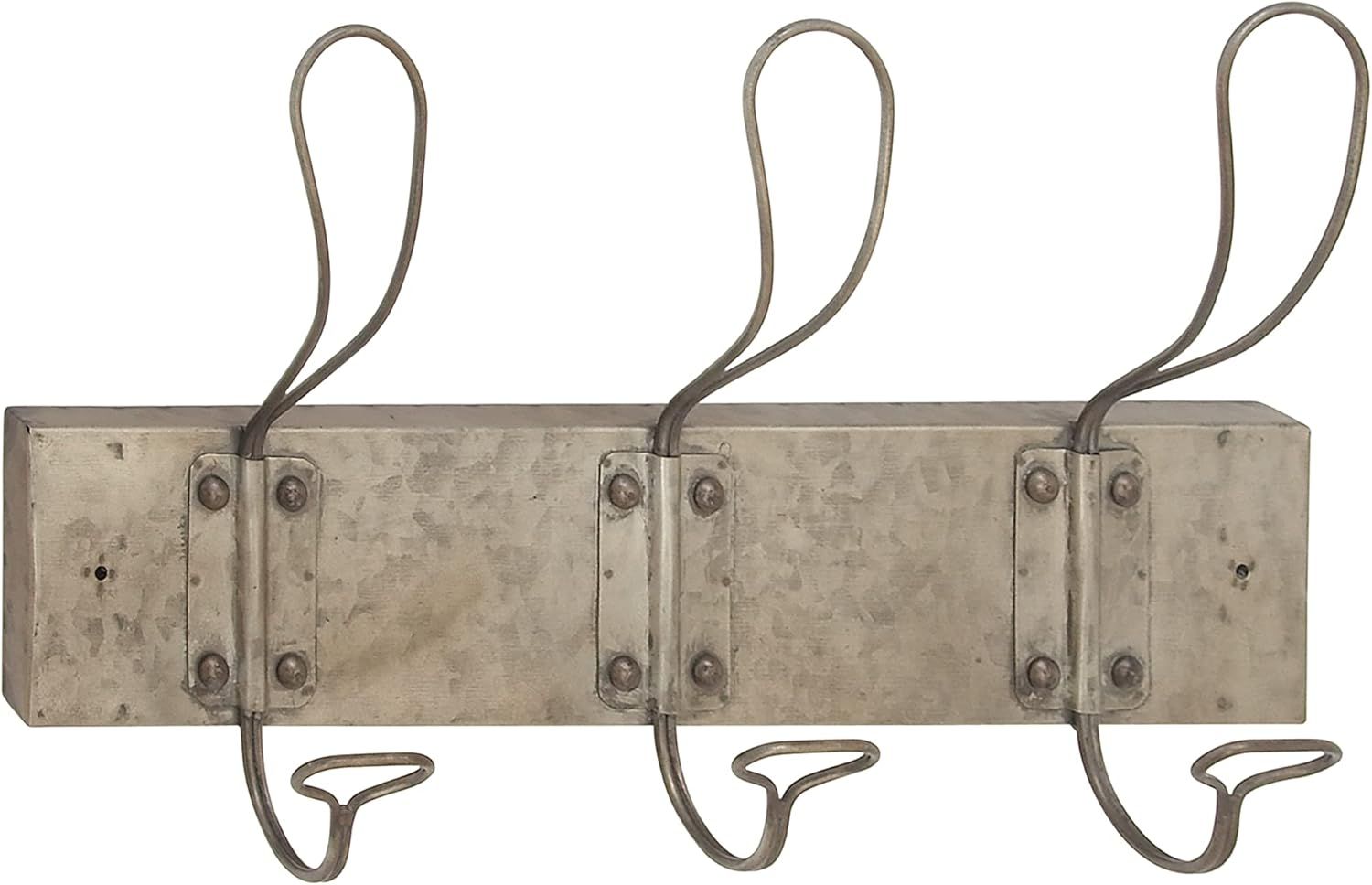 Rustic Gray Metal and Wood Wall Hook Rack