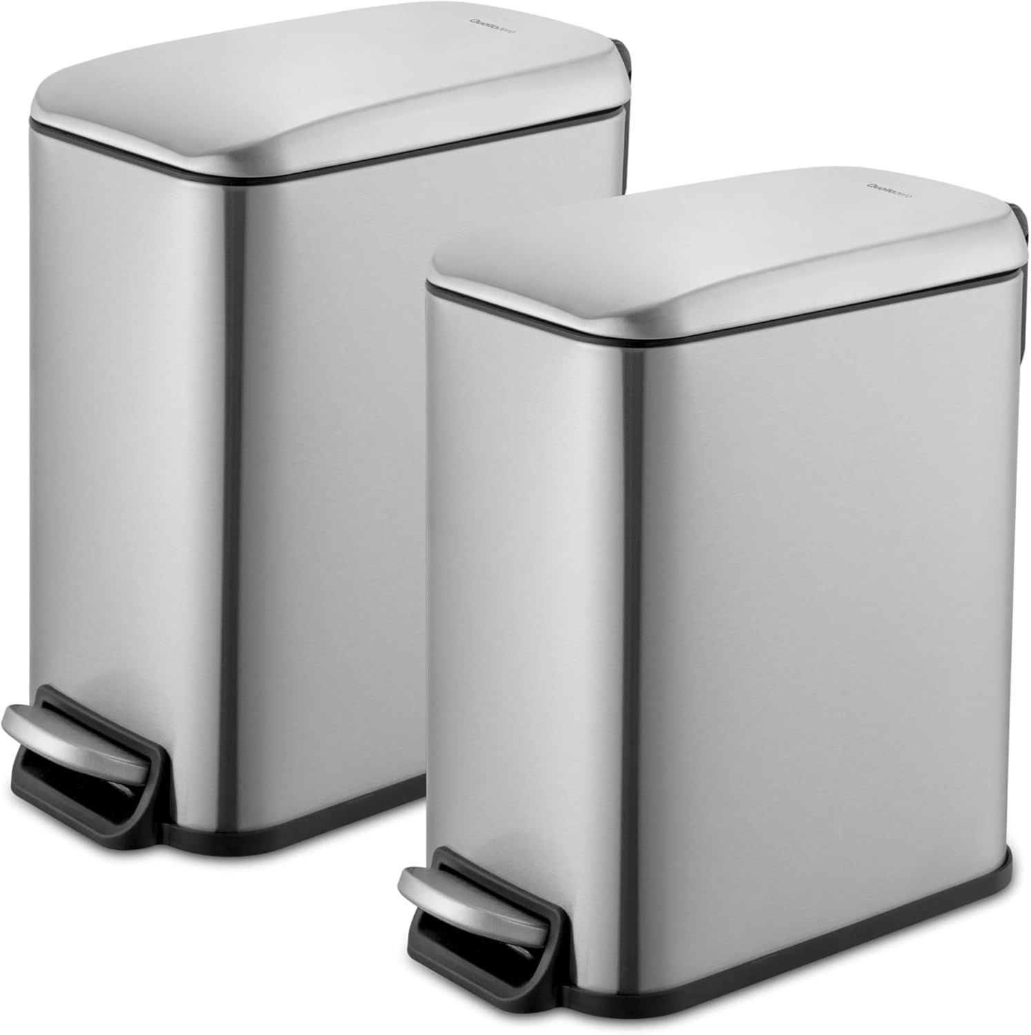 Slim Stainless Steel Step-On Trash Can Set, 1.3 Gallon, Silver