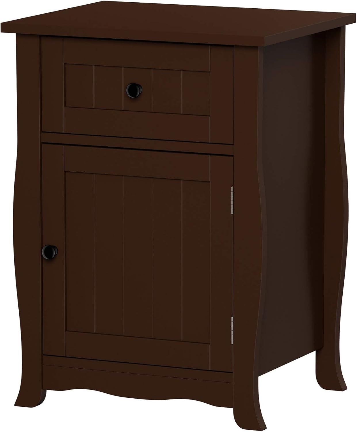 Dark Brown Wood and Metal Storage End Table with Drawer