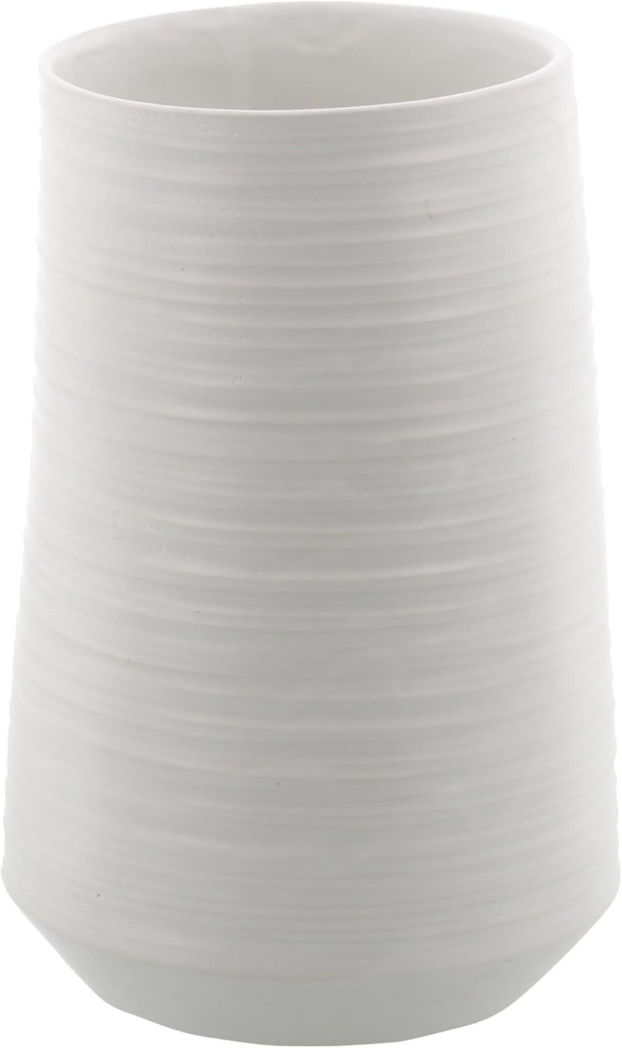 White Porcelain Ribbed Table Vase with Wide Opening