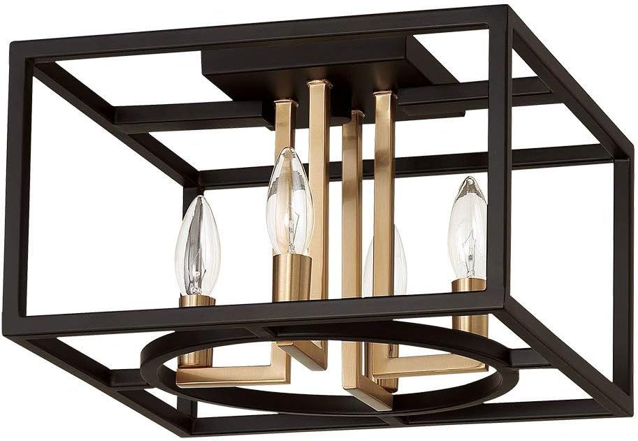 Mundazo Matte Black and Gold Geometric Semi-Flush Ceiling Light