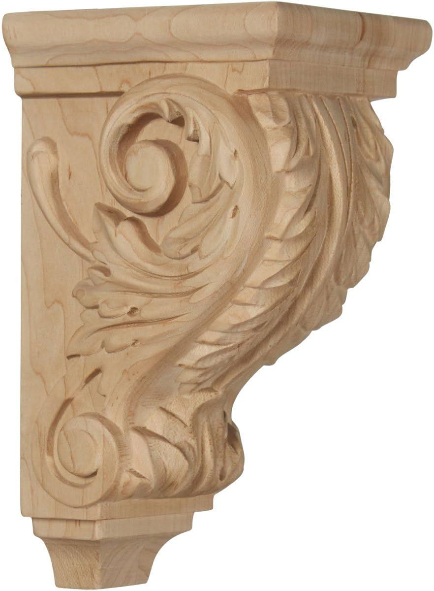 Small Hand-Carved Acanthus Wood Corbel in Natural Finish