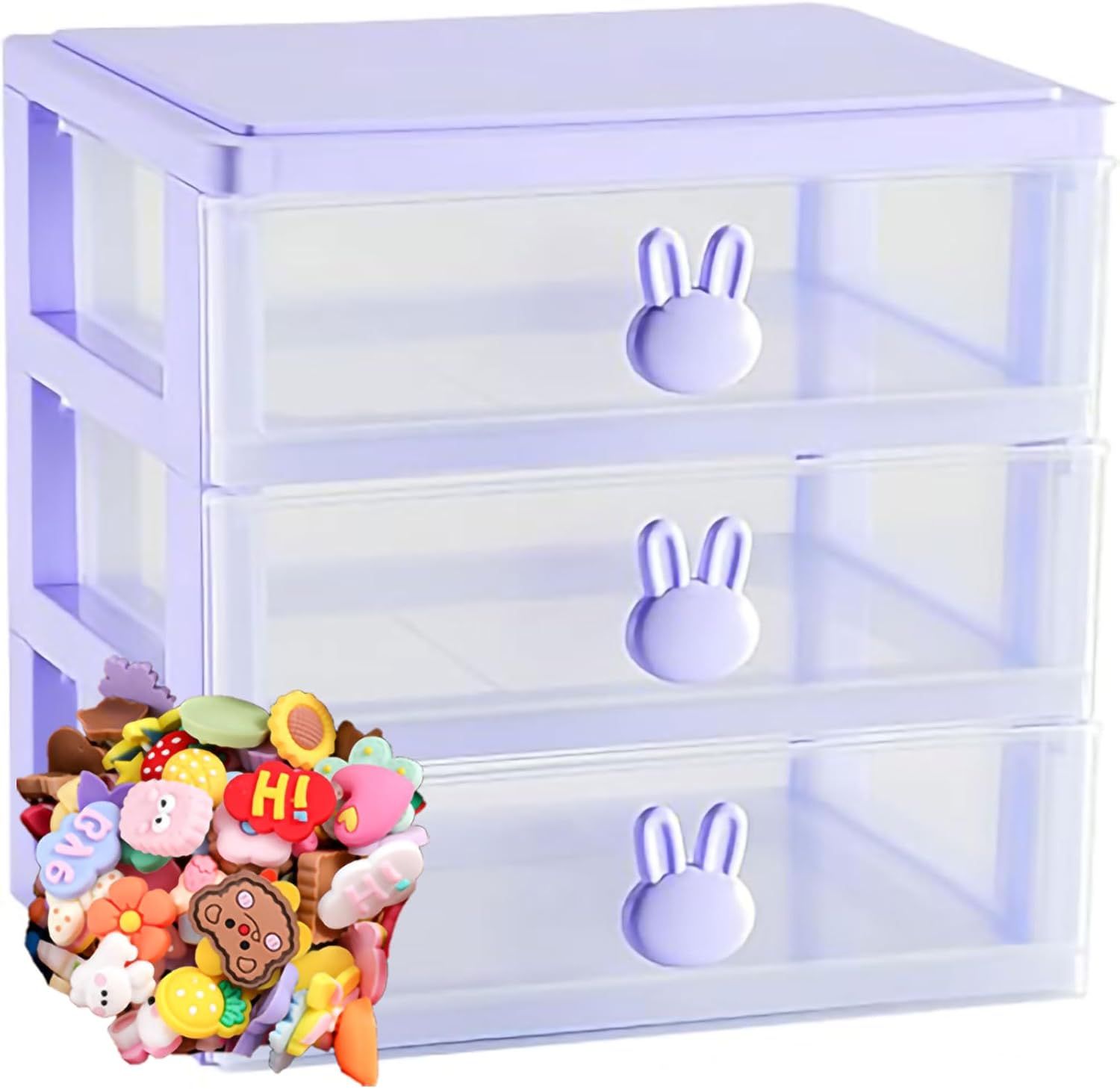 Kawaii Purple 3-Drawer Plastic Organizer with Rabbit Handles