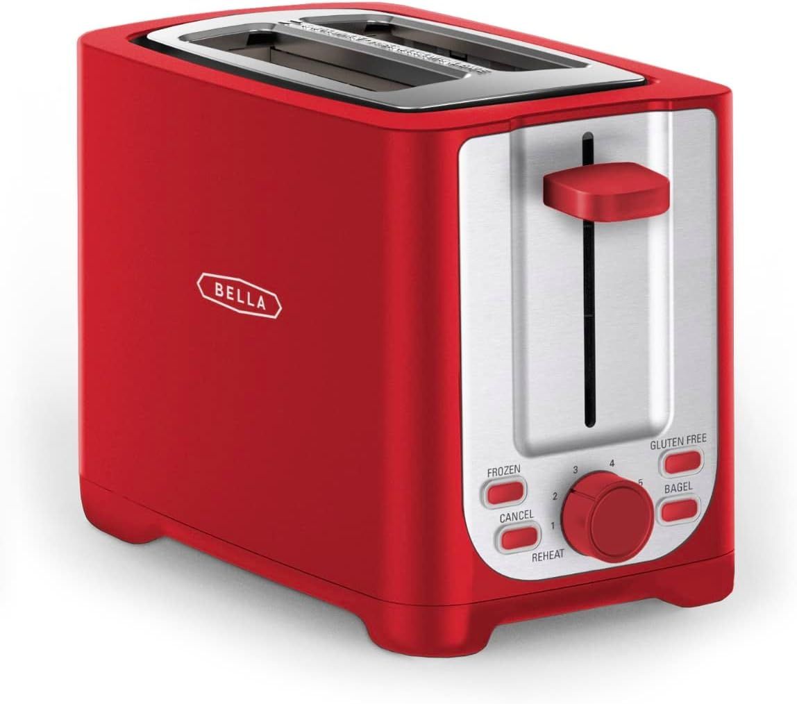 Red Stainless Steel 2-Slice Toaster with Wide Slots and Crumb Tray