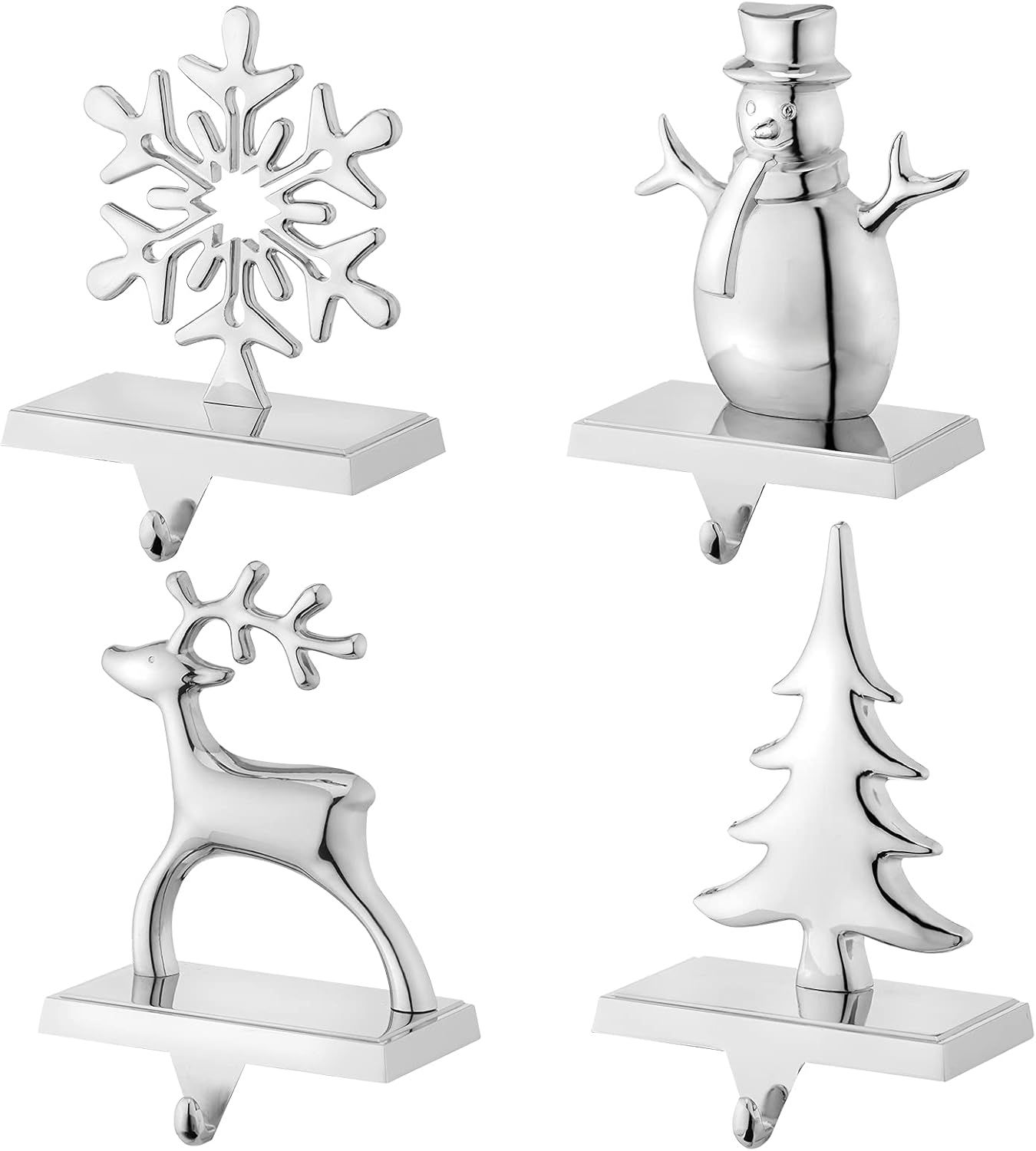 Silver Metal Christmas Stocking Holders Set of 4