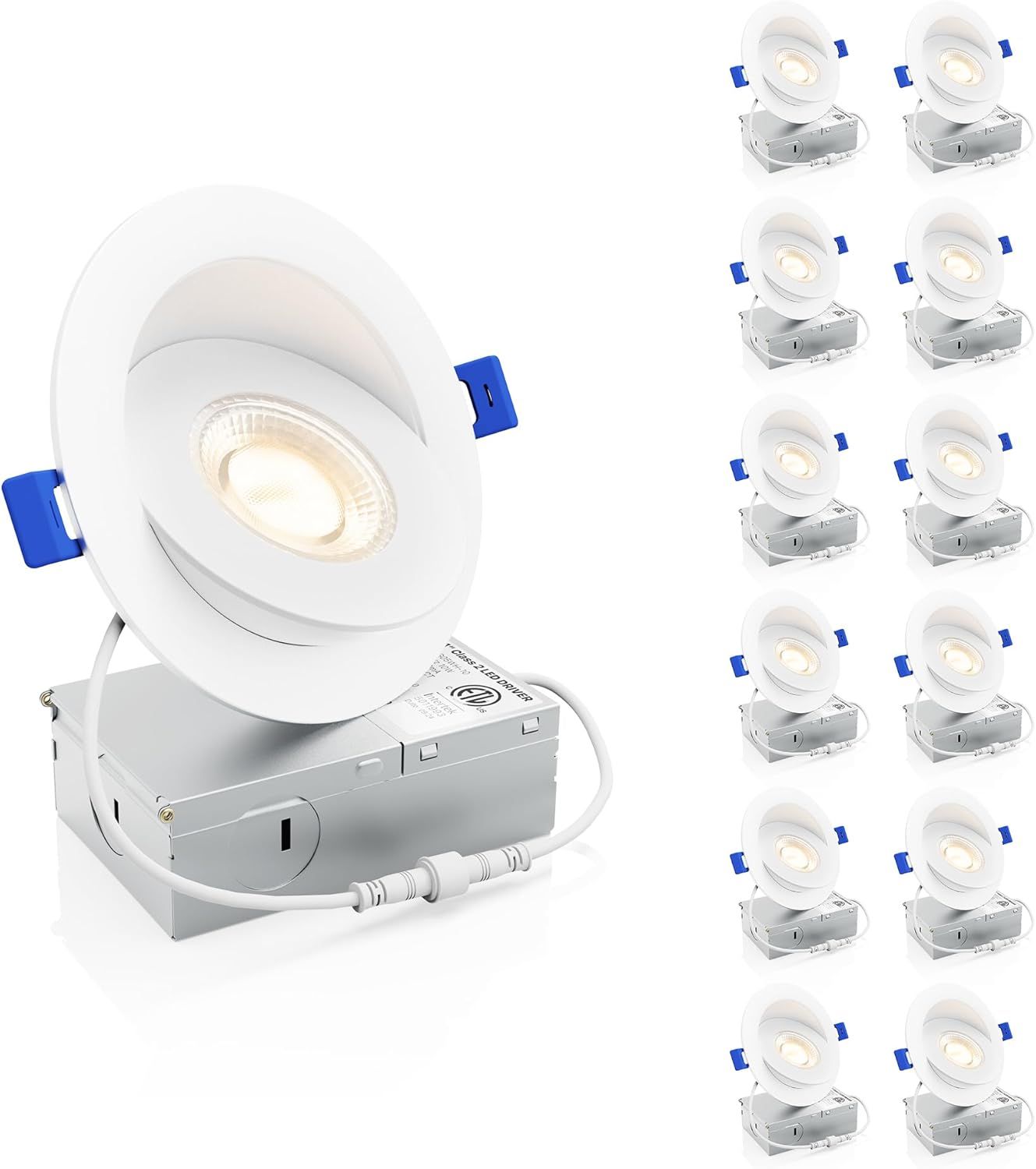 Adjustable White LED Gimbal Recessed Light with Junction Box, 12 Pack