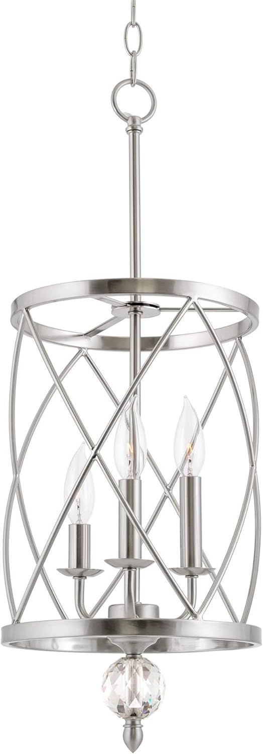 Elegant Brushed Nickel 3-Light Crystal Cage Pendant Chandelier