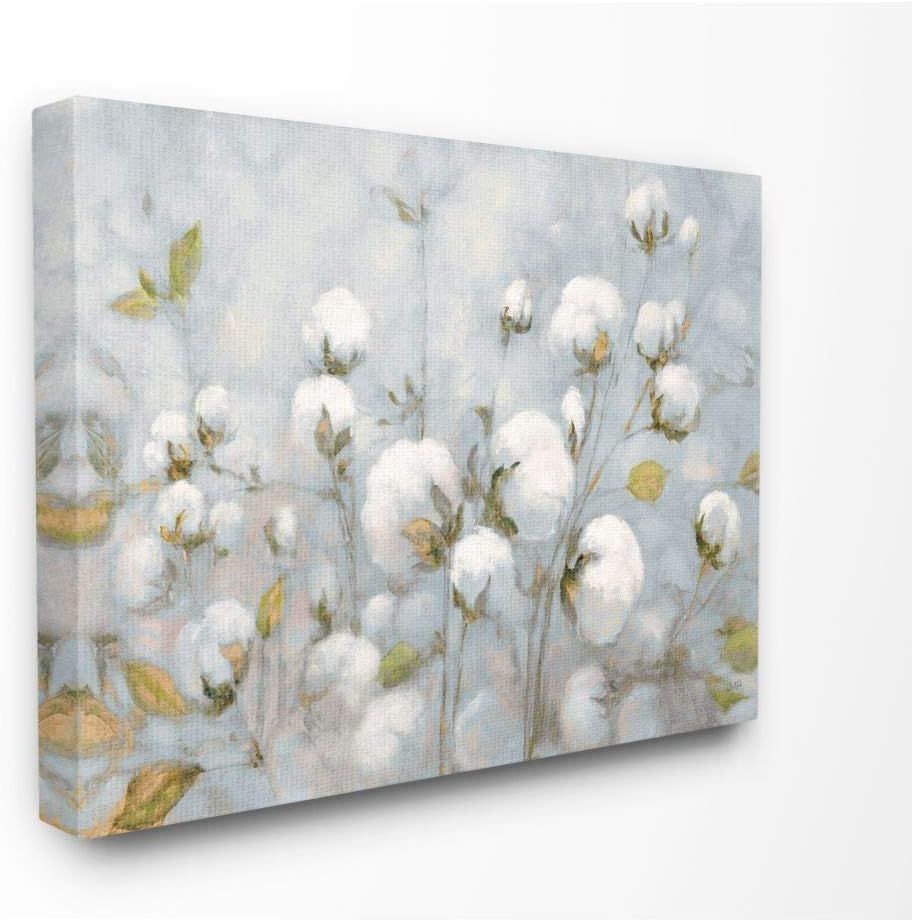 Cotton Flower Field Blue and Green Canvas Landscape Art