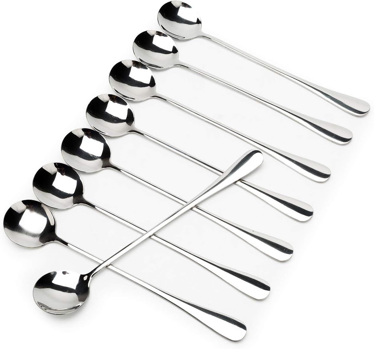 Set of 8 Long-Handled Stainless Steel Iced Tea Spoons