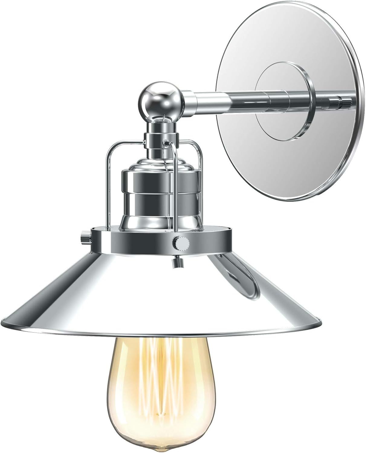 Chrome Polished Metal Single Sconce with Edison Bulb