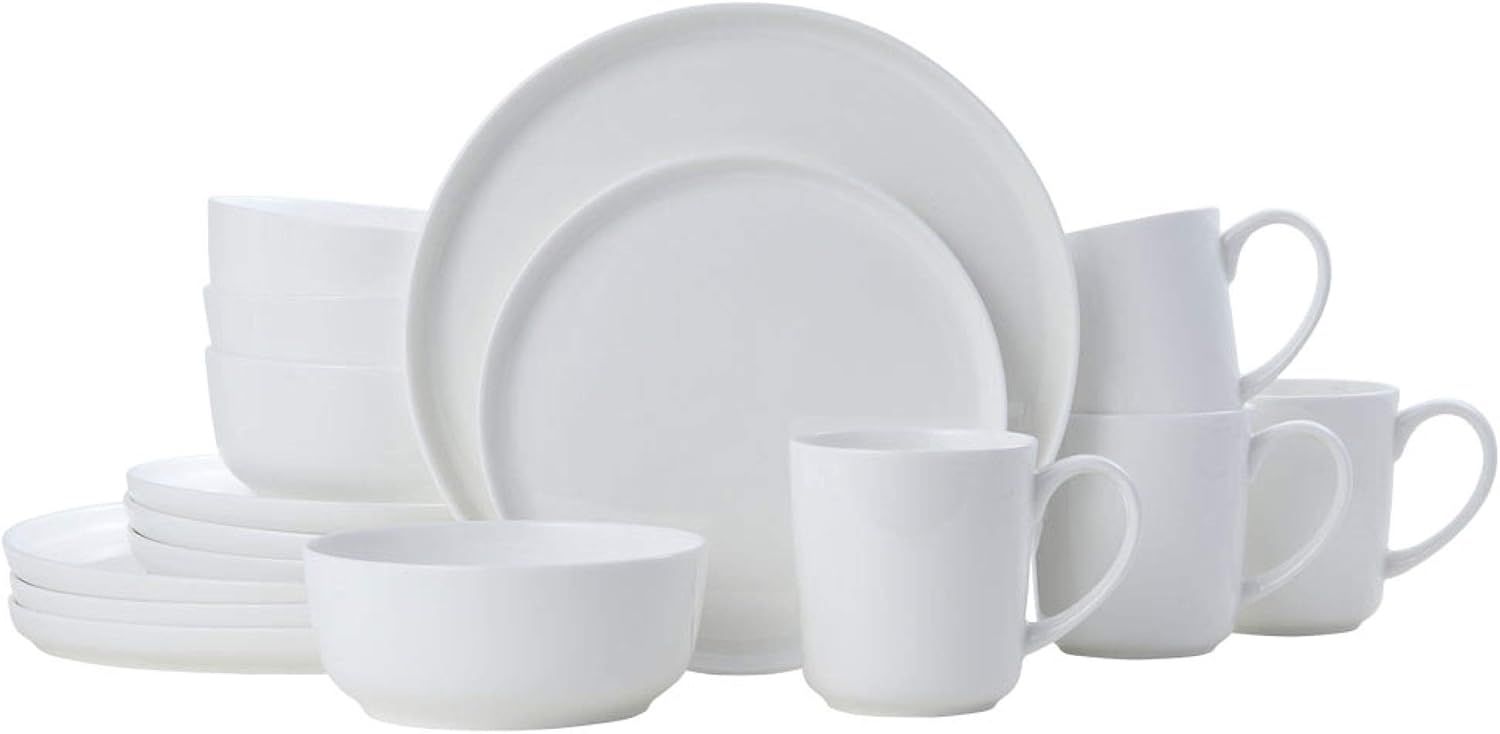 White Porcelain Glossy Round Dinnerware Set for 4