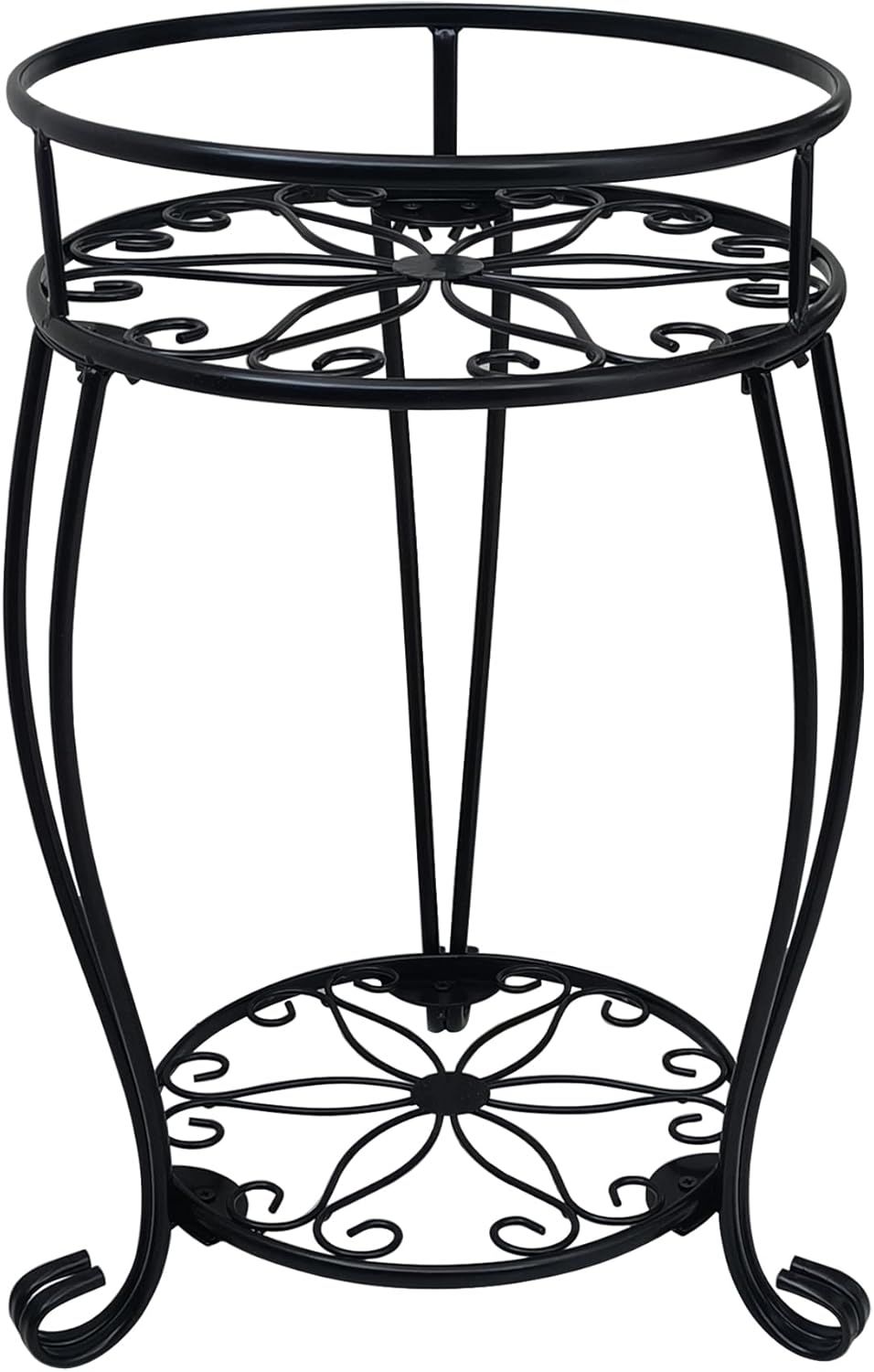 Black Metal 2-Tier Plant Stand with Floral Design