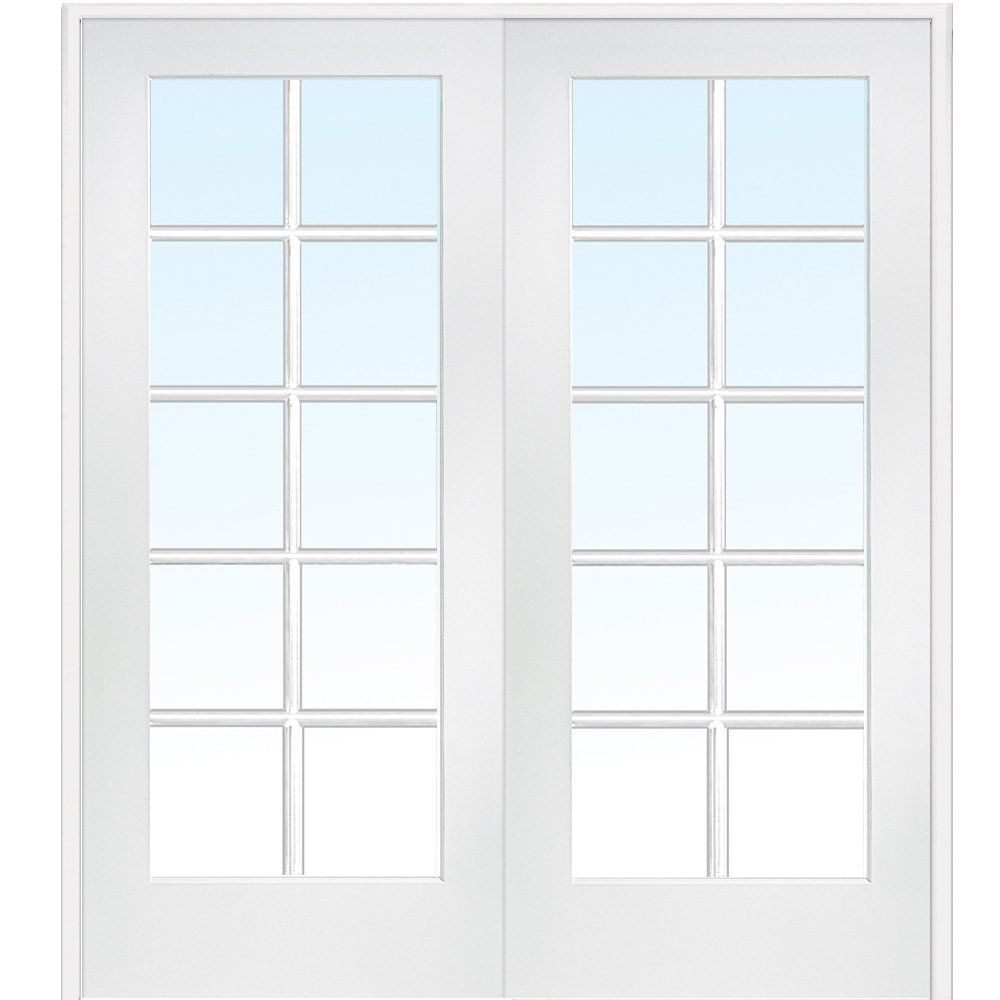 Primed White 48" x 80" MDF 10 Lite Clear Glass Prehung Double Door