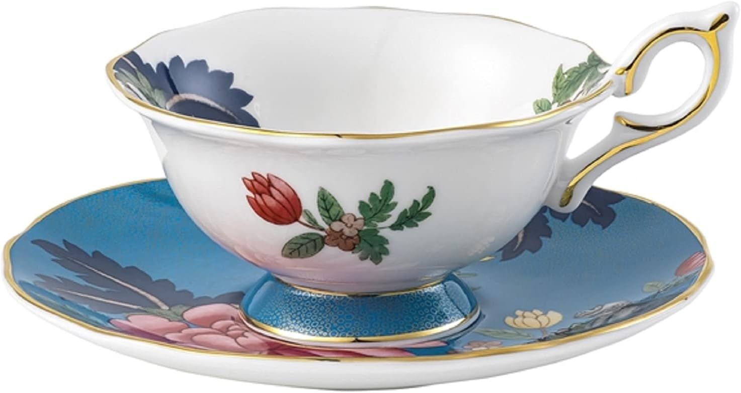 Sapphire Garden Fine Bone China Teacup & Saucer with Floral Print