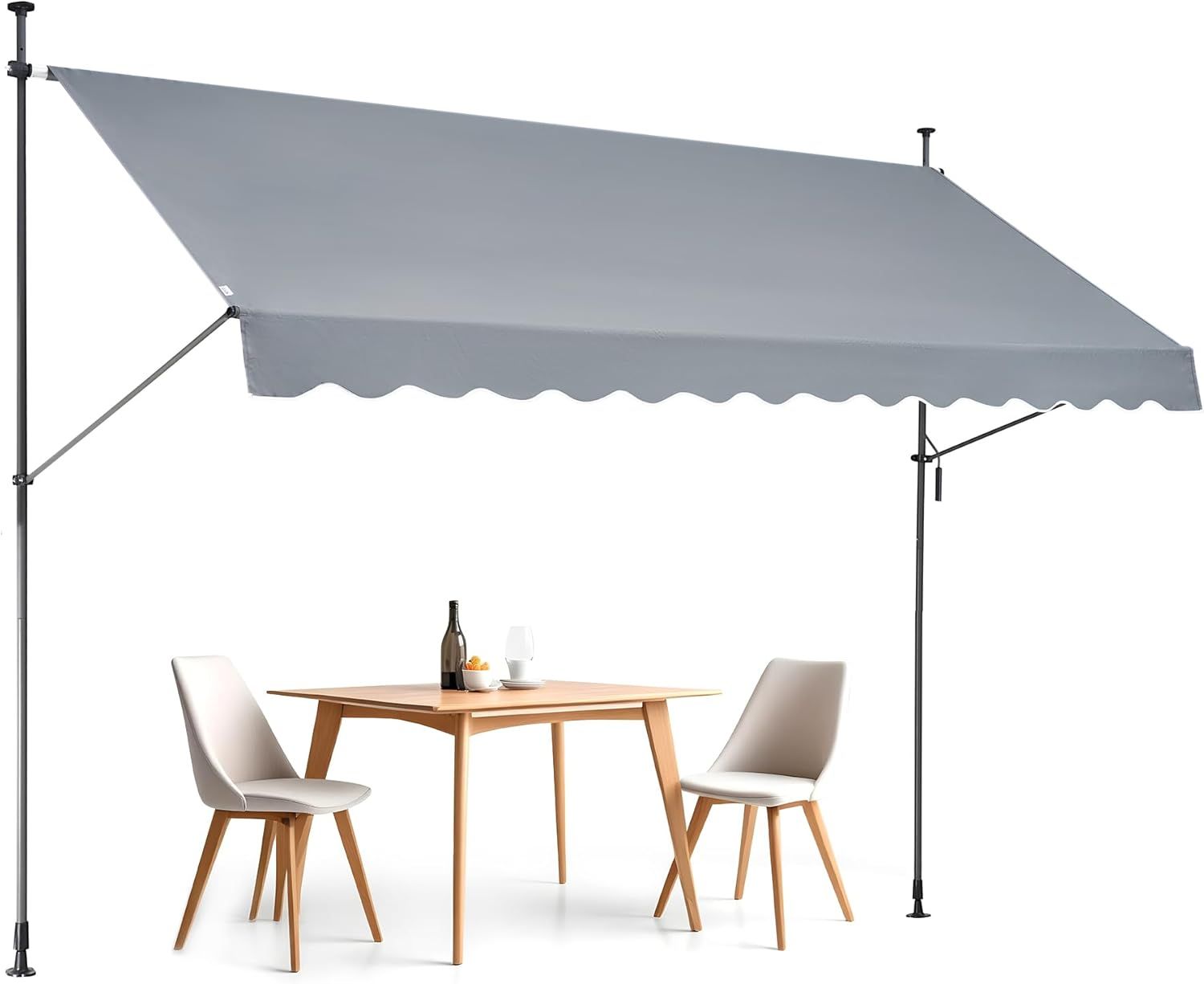 Gray Retractable Patio Awning with Steel Frame and Manual Crank