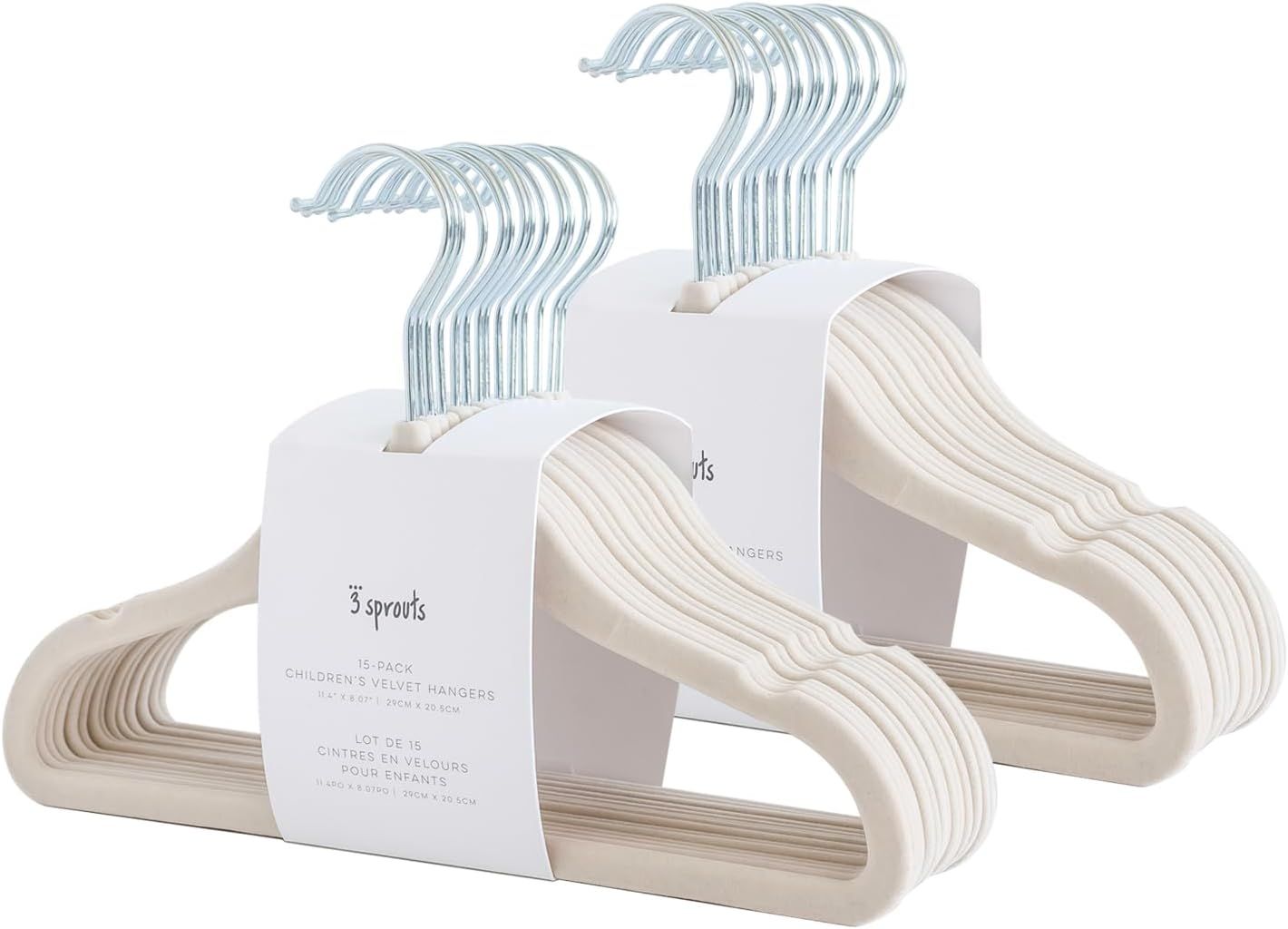 Beige Velvet Non-Slip Baby Clothes Hangers, Pack of 30