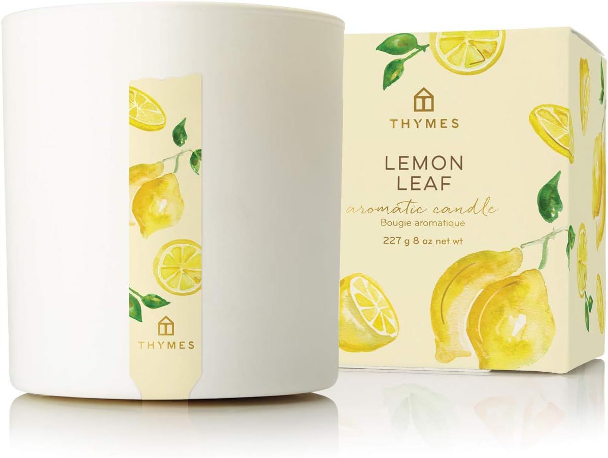 Thymes Lemon Leaf Scented White Glass Candle 8 oz