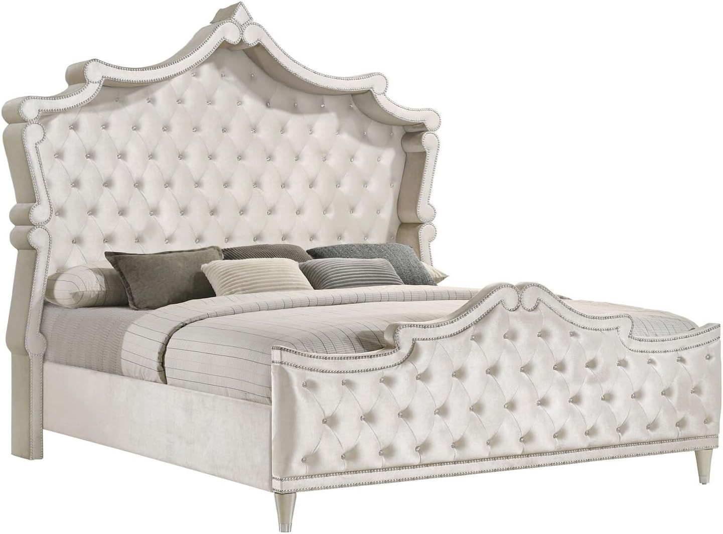 King Cream Tufted Upholstered Bed with Nailhead Trim