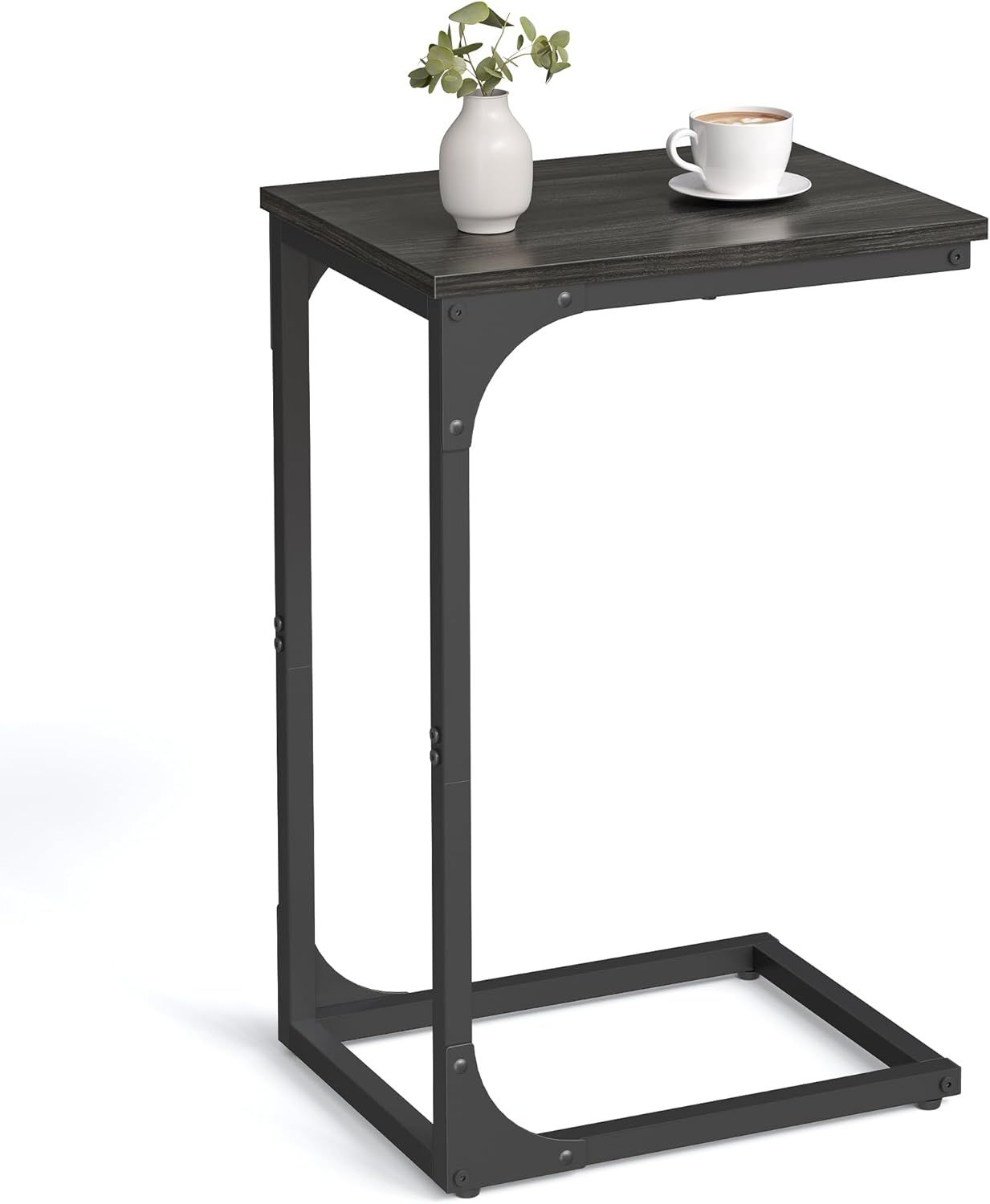 Ebonized Oak and Black C-Shaped Side Table Set