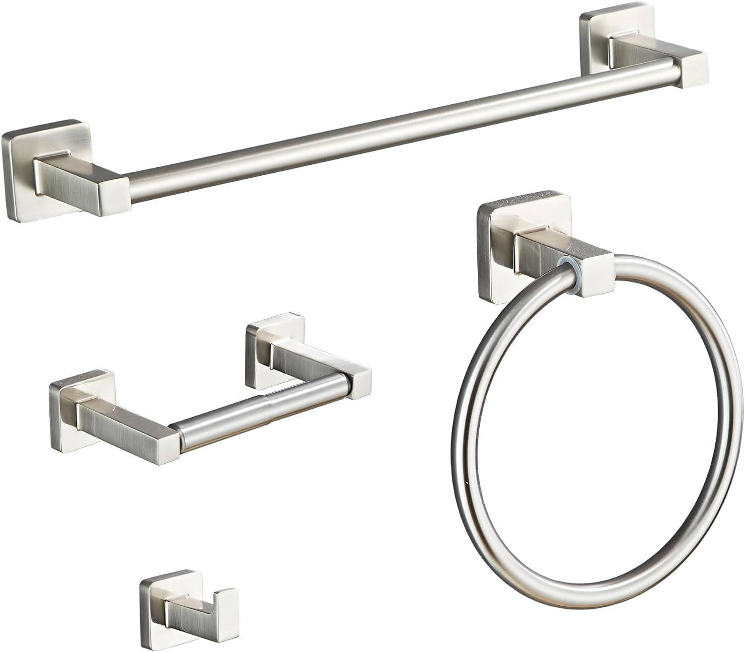 Brushed Nickel 4-Piece Bathroom Hardware Set with Towel Bar