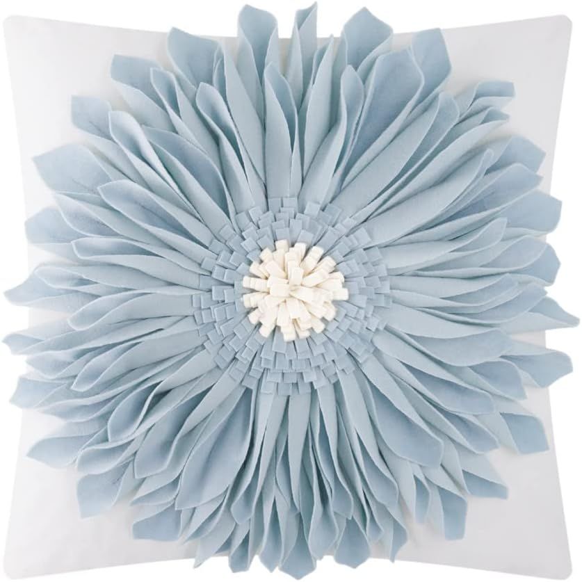 Blue Cotton Euro 3D Sunflower Throw Pillow Cover