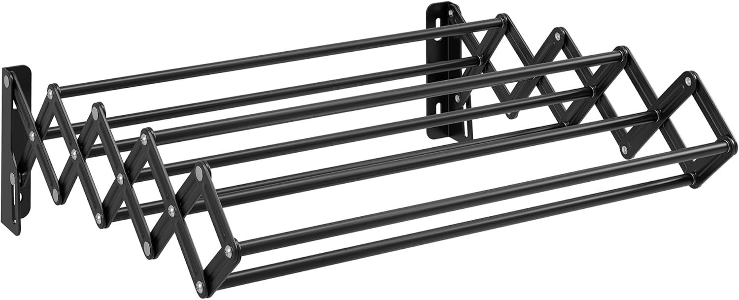 Expandable Black Steel Wall-Mounted Accordion Drying Rack