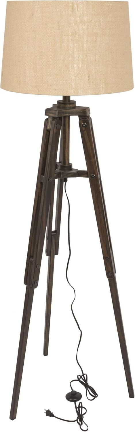 Mariner Adjustable Wood Tripod Floor Lamp with Burlap Shade