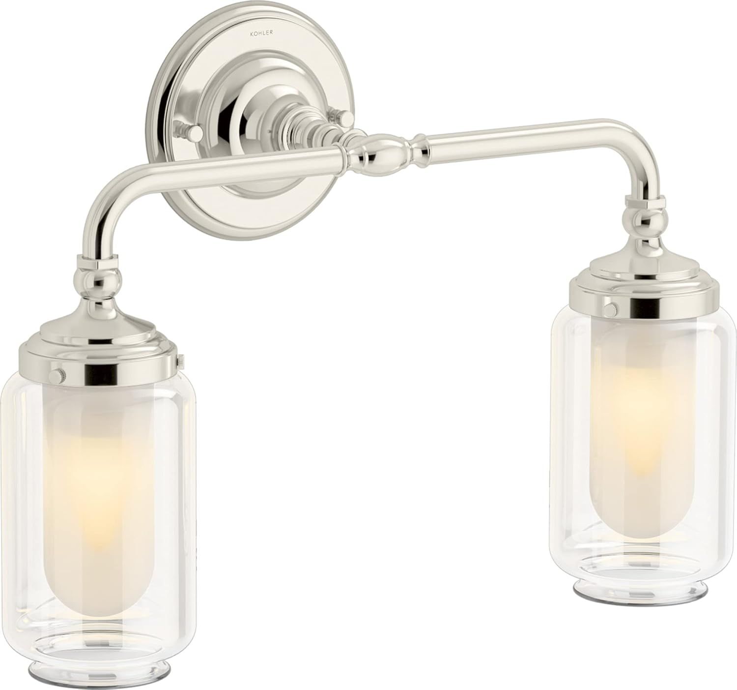 Polished Nickel Two-Light Sconce with Clear Glass Shades