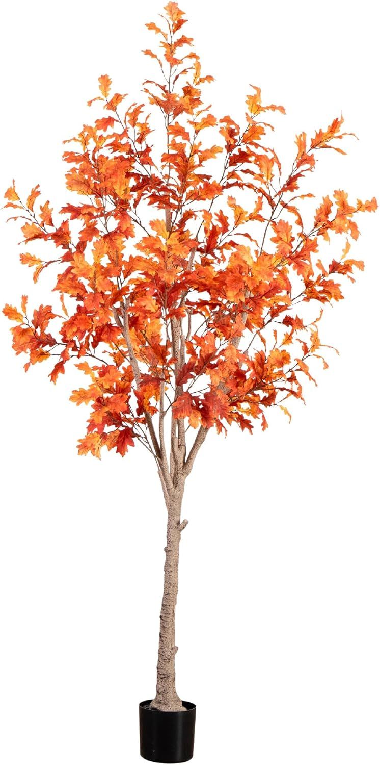 8-Foot Autumn Oak Artificial Tree in Black Pot